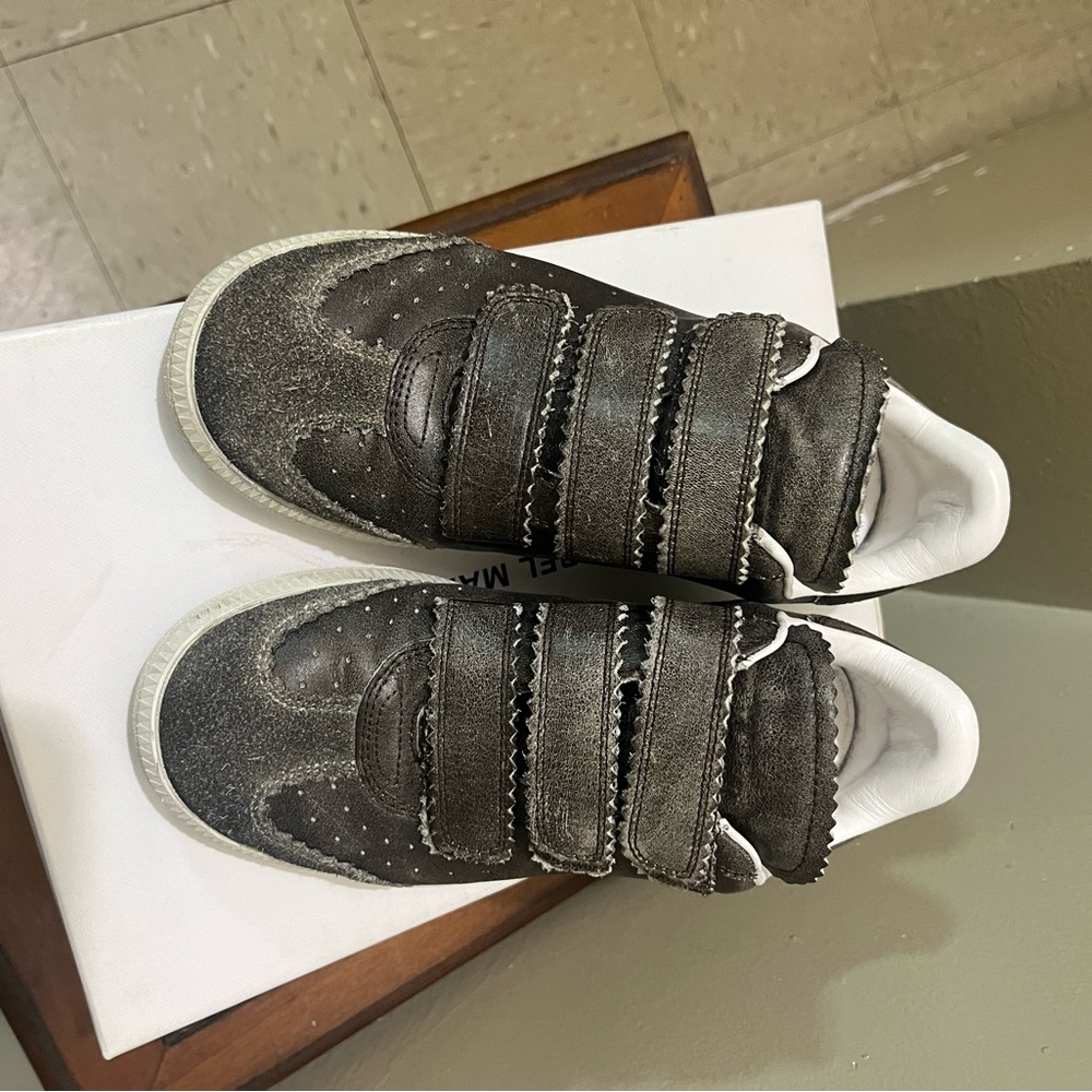 Isabel Marant Gray Suede Velcro Strap Sneakers